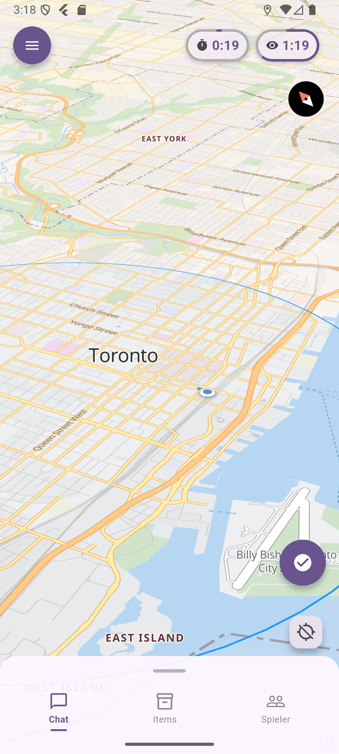 GeoChase in-game map view